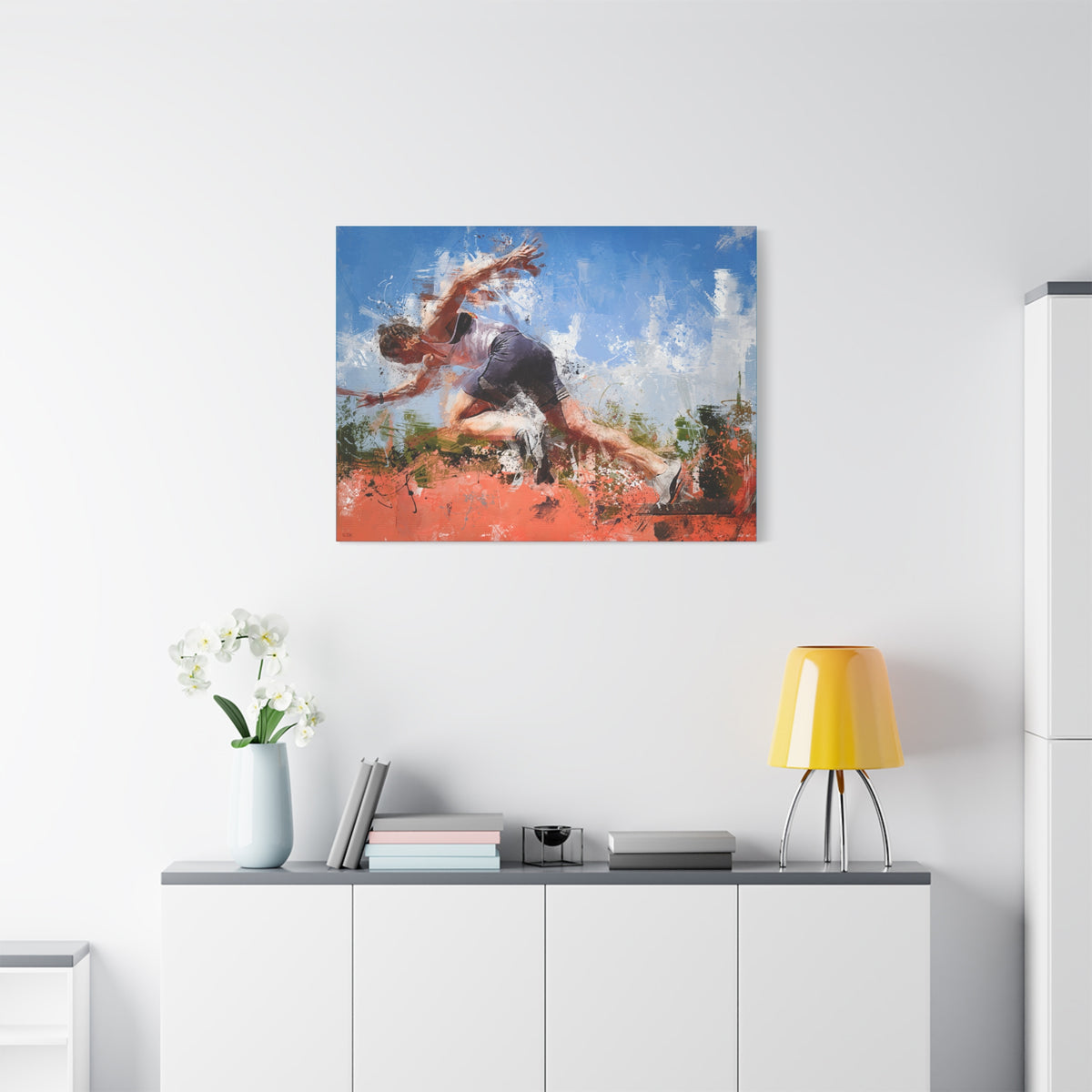 Sprint Runner Expressionist Modern Art Print on Stretched Canvas - Fine Art Athletics Wall Decor, Ready to Hang Poster, Sprinter Fan Gift