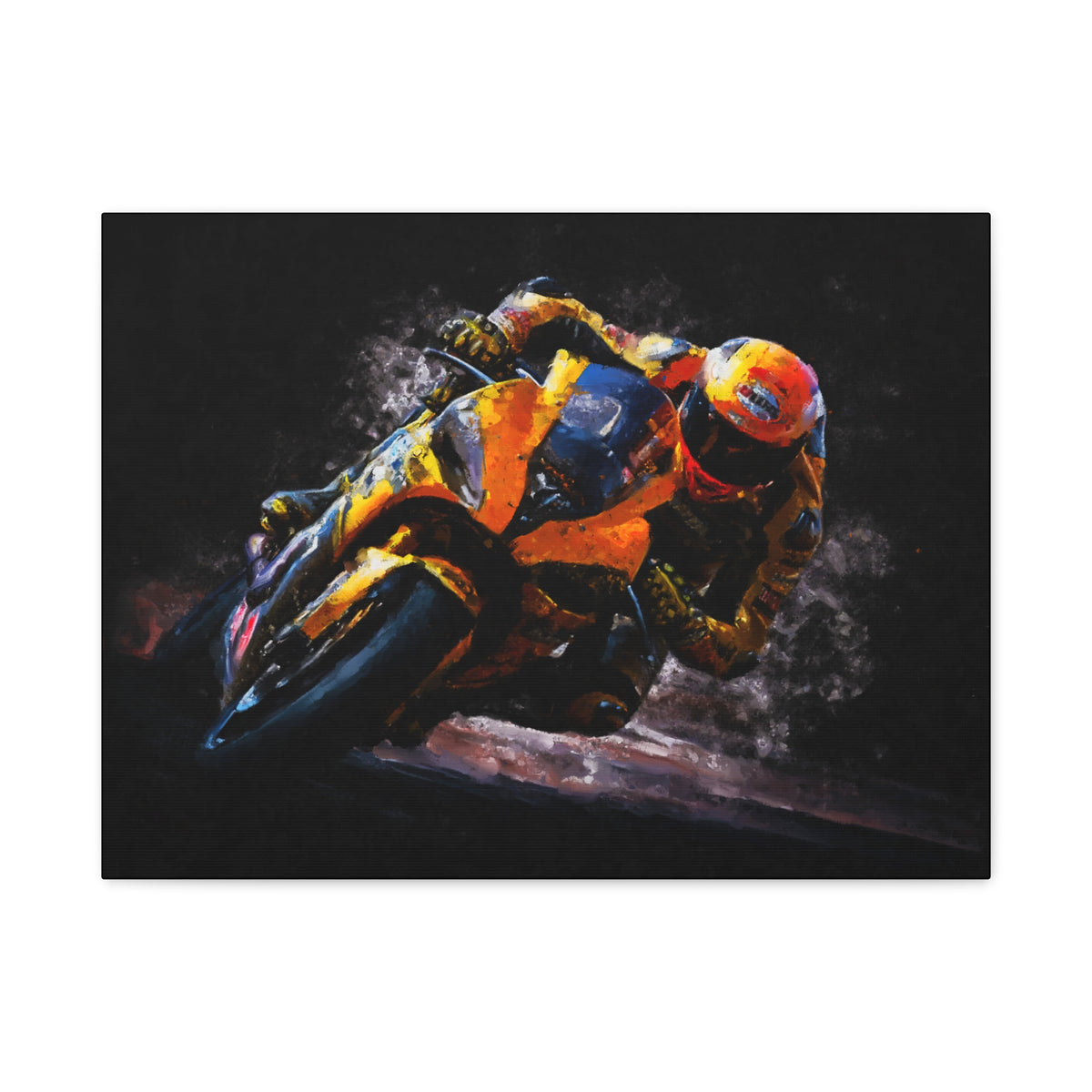 Impressionist MotoGP Bliss: Stretched Canvas Fine Art Print Poster - Ready to Hang, Wall Art MotoGP Gift