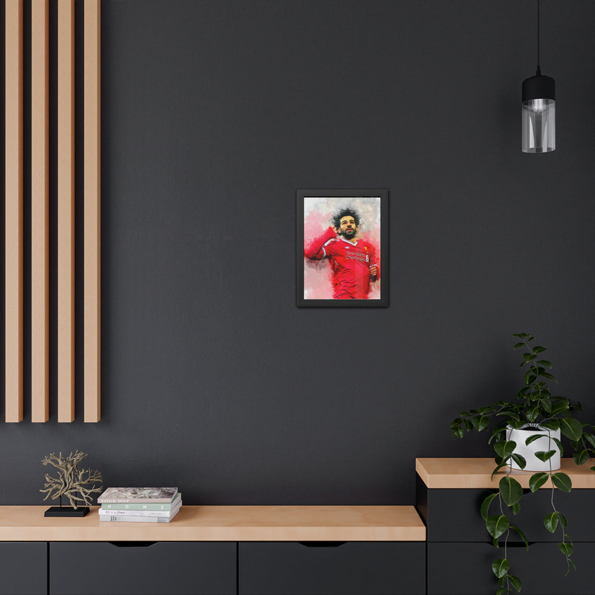 Celebrate Mohamed Salah with Expressionist Modern Art, Framed Watercolour Print Portrait, Premier League Champion, Ready to Hang Framed Watercolour Fine Art Painting Print Poster, Football Wall Art, Soccer Fan Gift