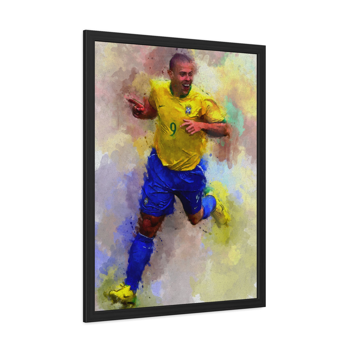 Brazilian Soccer Legend Ronaldo Expressionist Watercolour Portrait, Fine Art Print with Hand-Crafted Frame, Ready to Hang Framed Watercolour Fine Art Painting Print Poster, Football Wall Art, Soccer Fan Gift