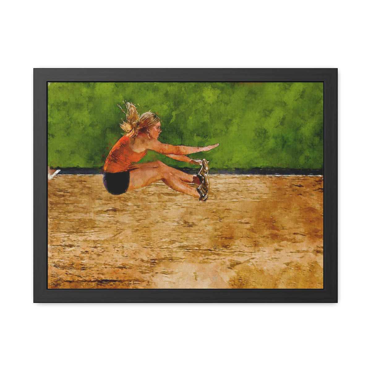 Captivating Long Jumper in Action - Modern Expressionist Art, Ready to Hang Framed Watercolour Fine Art Painting Print Poster, Athletics Wall Art, Athletics Fan Gift