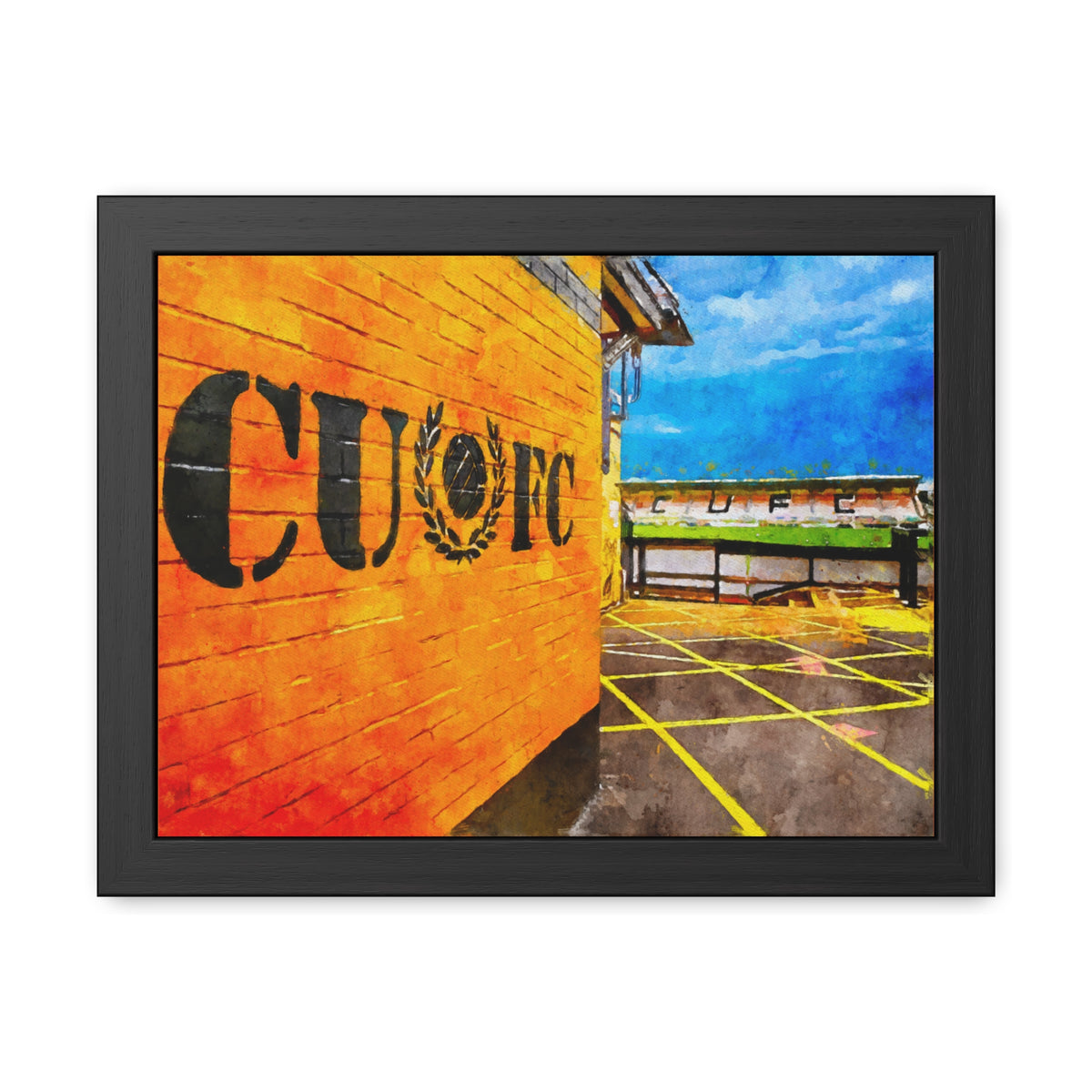 Cambridge United’s Abbey Stadium Print - Ready to Hang Framed Watercolour Fine Art Painting Print Poster, Football Wall Art, Soccer Fan Gift