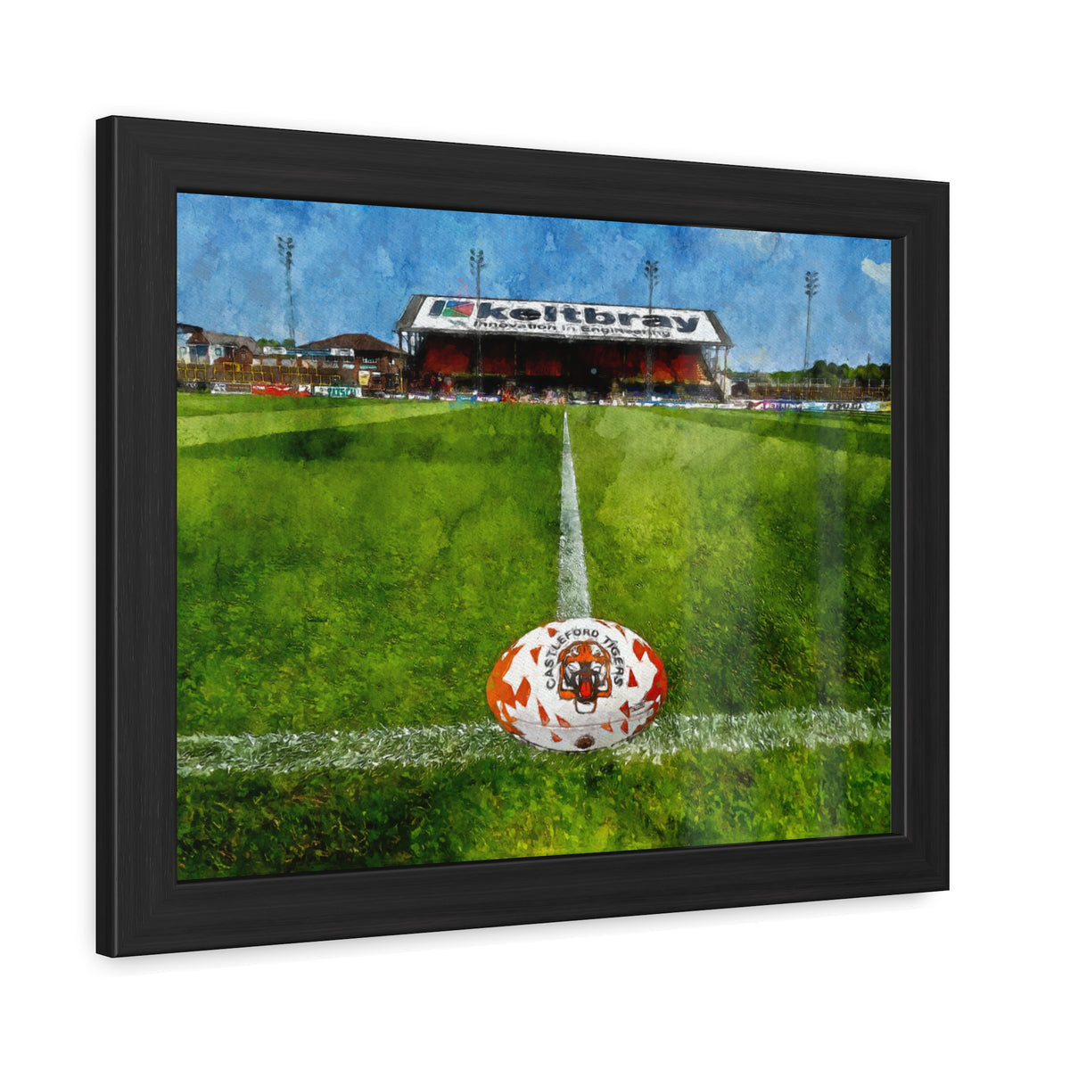 Capture Castleford's Rugby Legacy, Wheldon Road Stadium Expressive Watercolour, Ready to Hang Framed Fine Art Rugby Print Poster