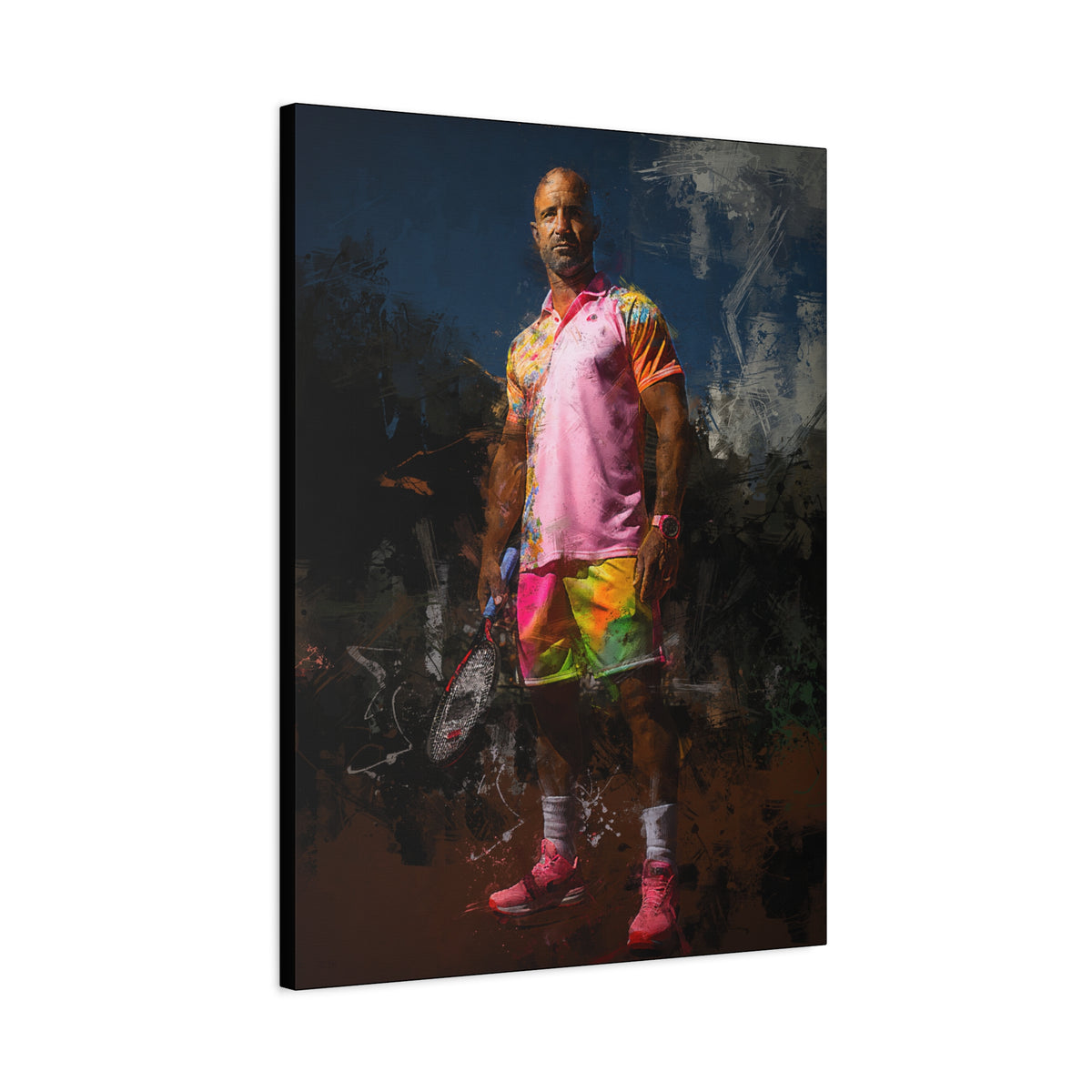 Andre Agassi Tennis Legend: Expressionist Modern Art Painting on Canvas - Stretched Canvas Tennis Fine Art Print Poster- Ready to Hang Wall Art, Tennis Fan Gift