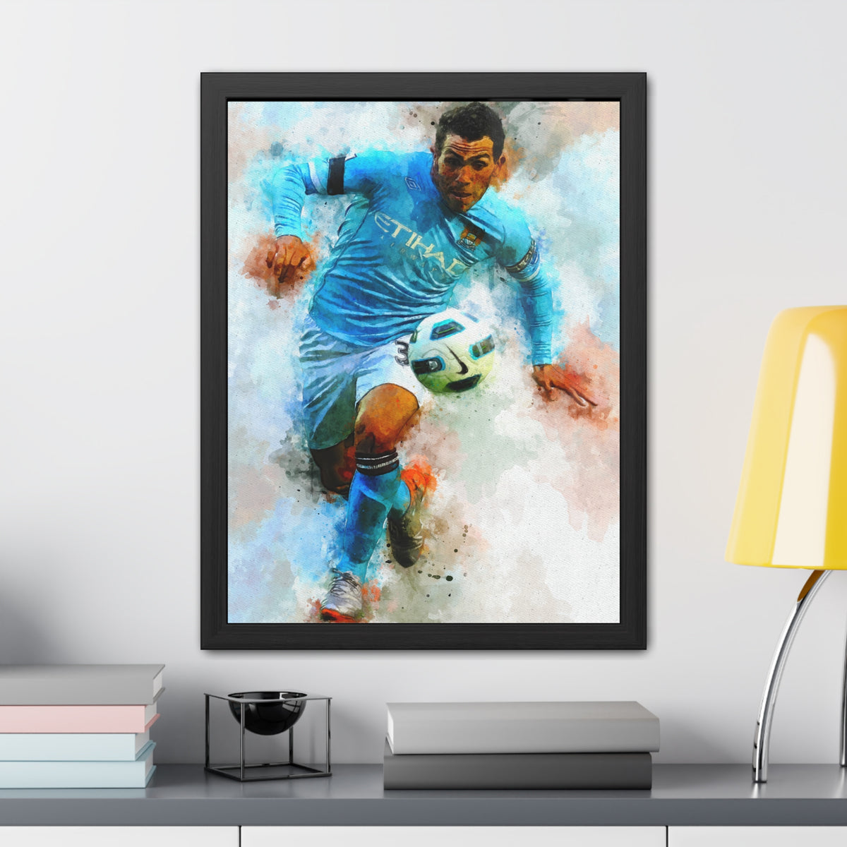 Carlos Tevez Expressionist Portrait - Soccer Legend Art! Ready to Hang Framed Watercolour Fine Art Painting Print Poster, Football Wall Art, Soccer Fan Gift