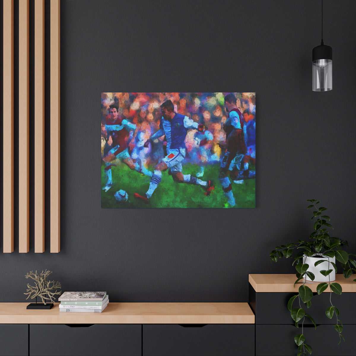 Burnley vs. Blackburn Rovers Derby Ready to Hang Framed Impessionist Fine Art Painting Print Poster, Football Wall Art, Soccer Fan Gift