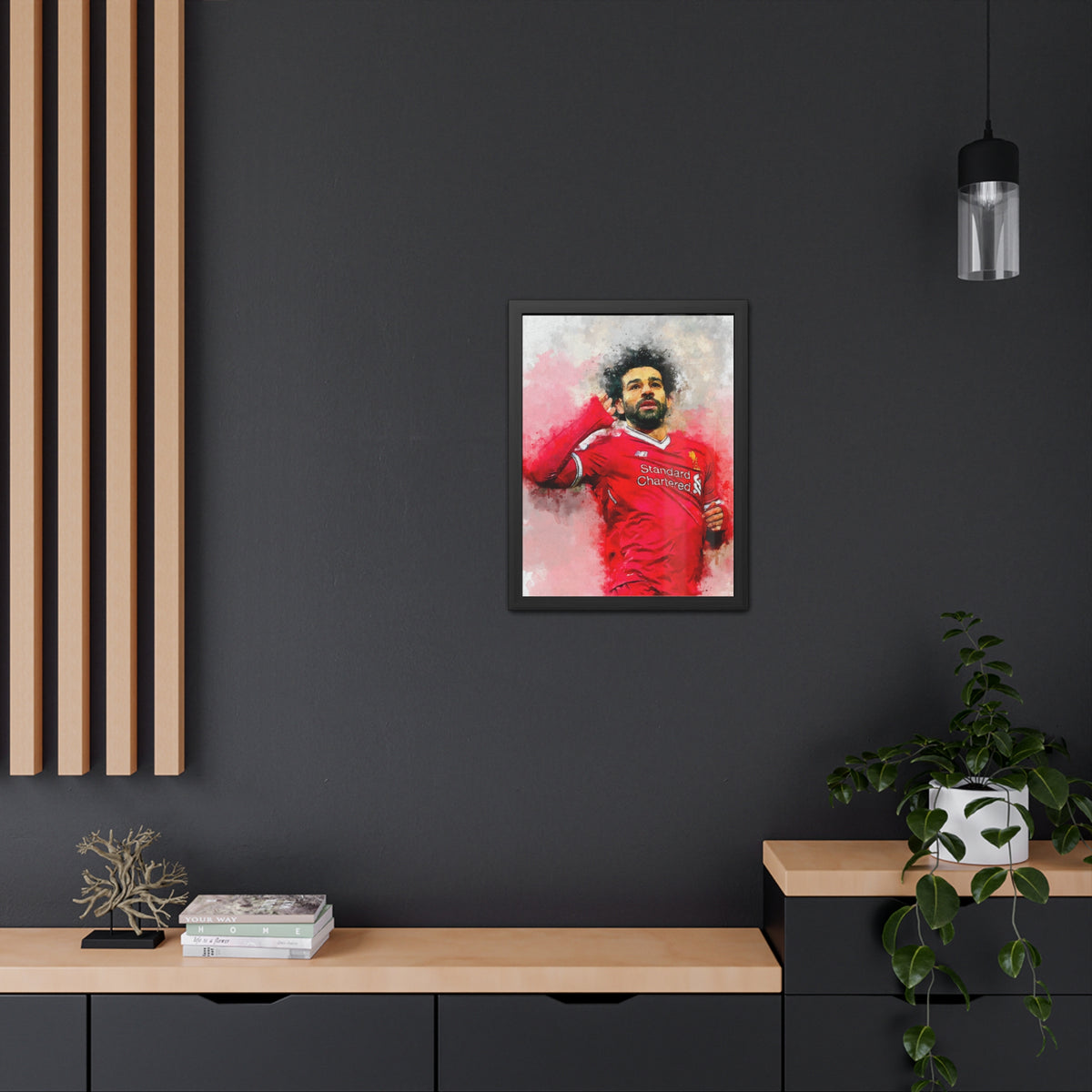 Celebrate Mohamed Salah with Expressionist Modern Art, Framed Watercolour Print Portrait, Premier League Champion, Ready to Hang Framed Watercolour Fine Art Painting Print Poster, Football Wall Art, Soccer Fan Gift