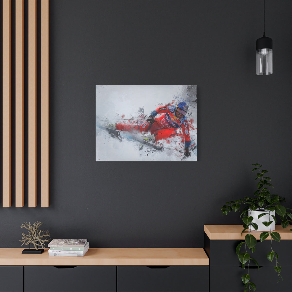 Captivating Aksel Lund Svindal Skiing Painting Print - Stretched Canvas Skiing Fine Art Print Poster- Ready to Hang Wall Art, Skier Gift