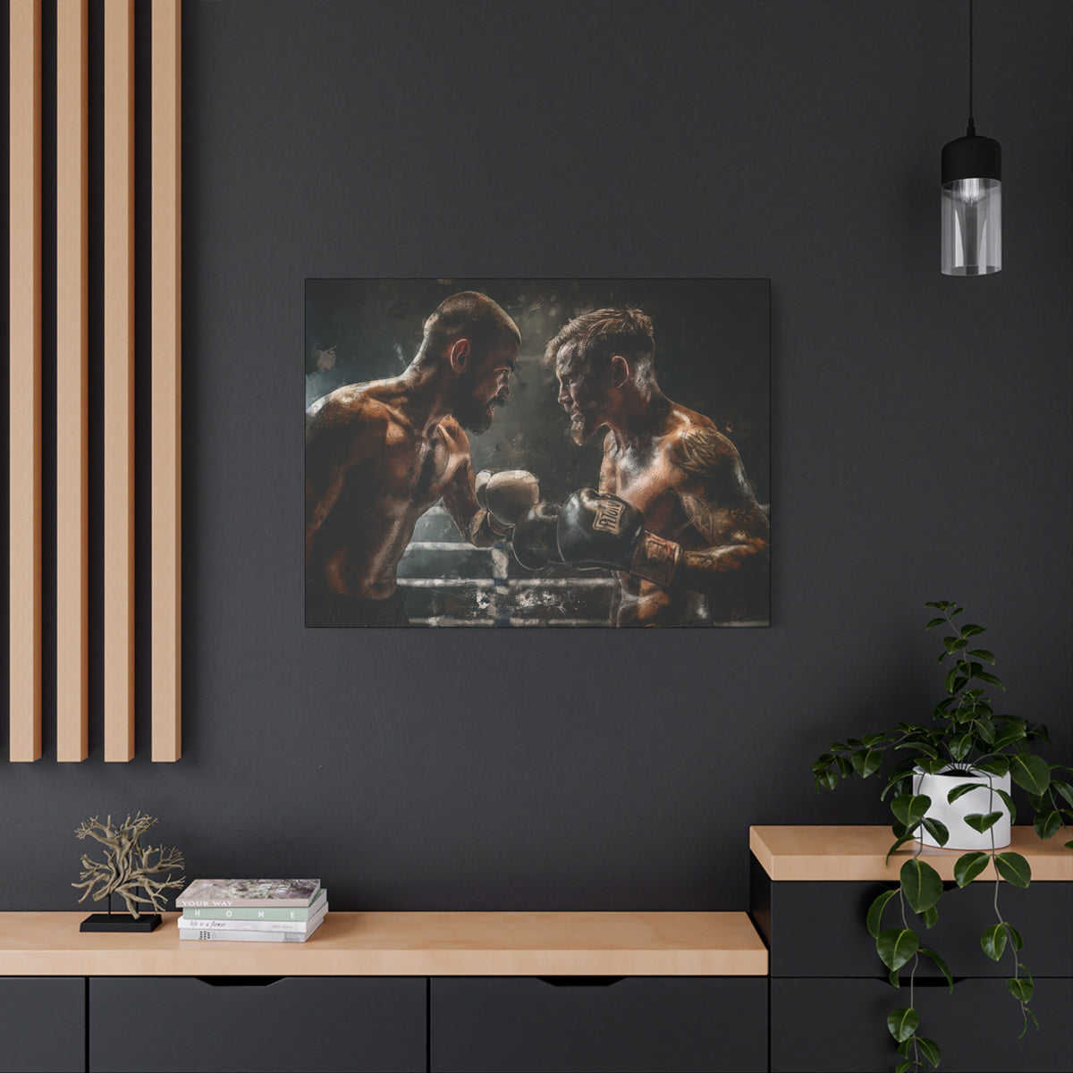 Boxing Ring Duel: Stretched Canvas Fine Art Boxing Print Poster - Ready to Hang, Wall Art Boxing Gift