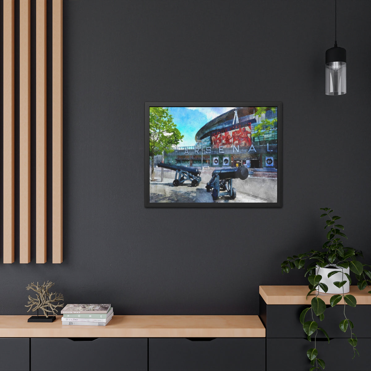 Arsenal’s Emirates Stadium - Expressionist Modern Art - Ready to Hang Framed Watercolour Fine Art Painting Print Poster, Football Wall Art, Soccer Fan Gift