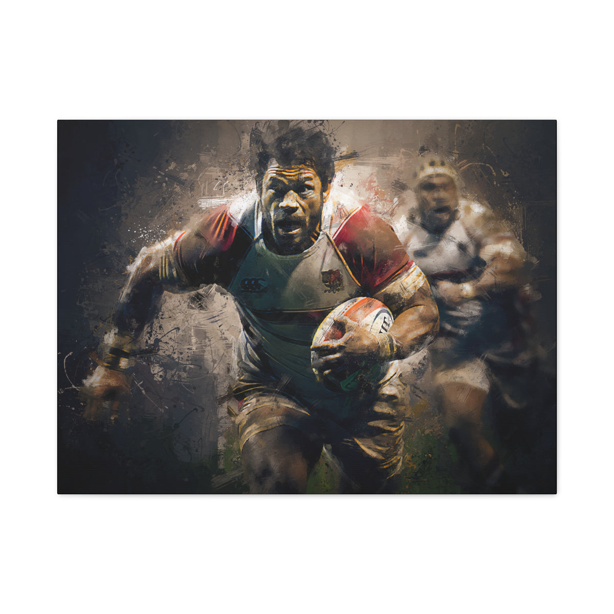 Rugby Dynamism Unleashed: Expressionist Stretched Canvas Fine Art Painting Print Poster - Ready to Hang Wall, Rugby Fan Gift