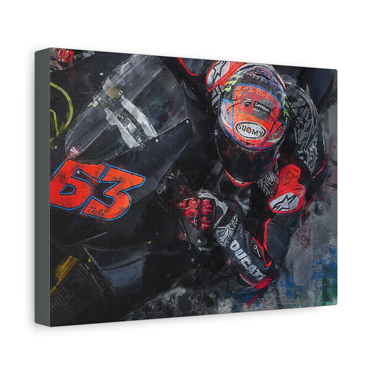 Ducati Cornering: Stretched Canvas Fine Art MotoGP Print - Ready to Hang, Wall Art MotoGP Gift