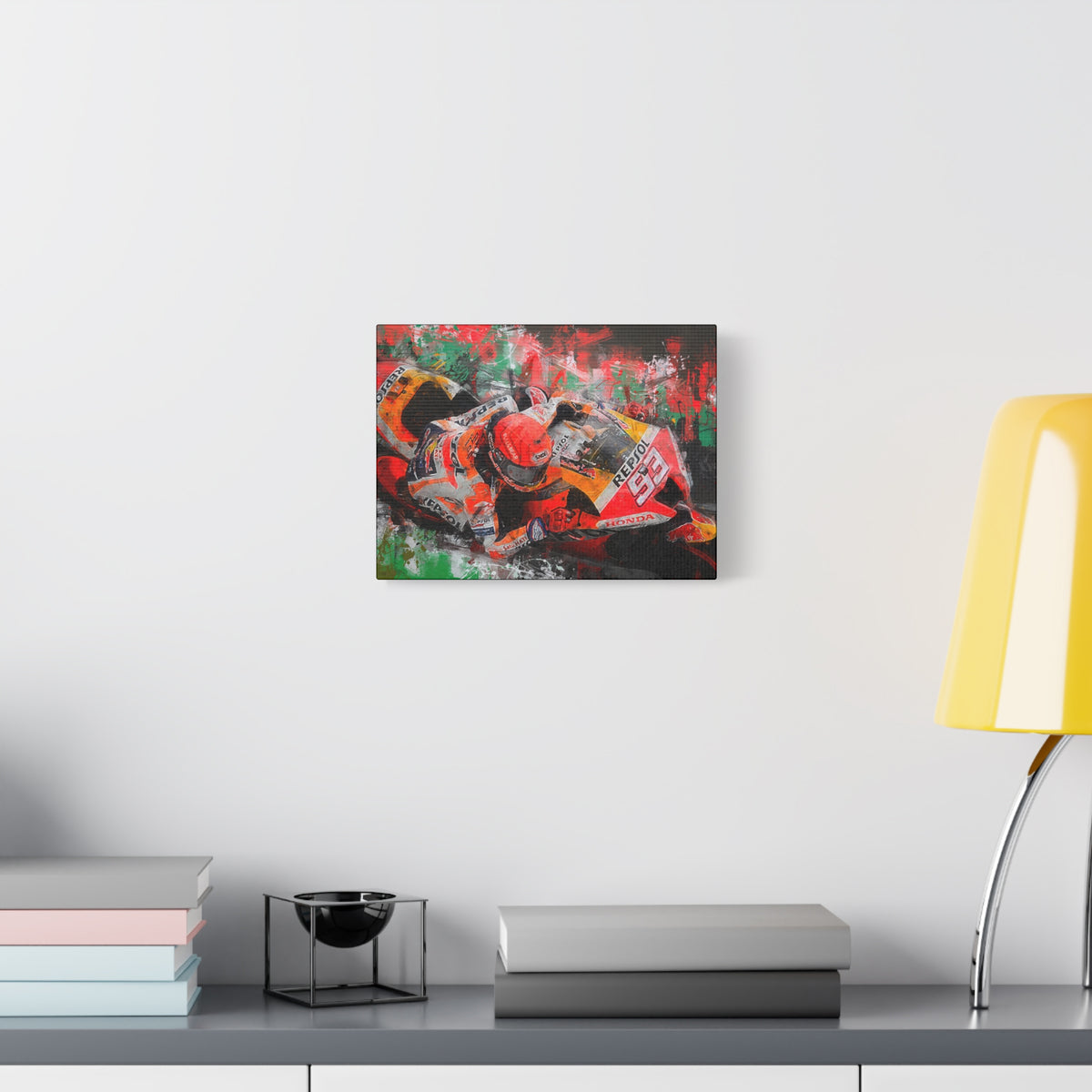 MotoGP Marc Marquez, Stretched Canvas Fine Art Print Poster, Ready to Hang, Wall Art Poster for Motorsports Enthusiasts, Perfect MotoGP Gift