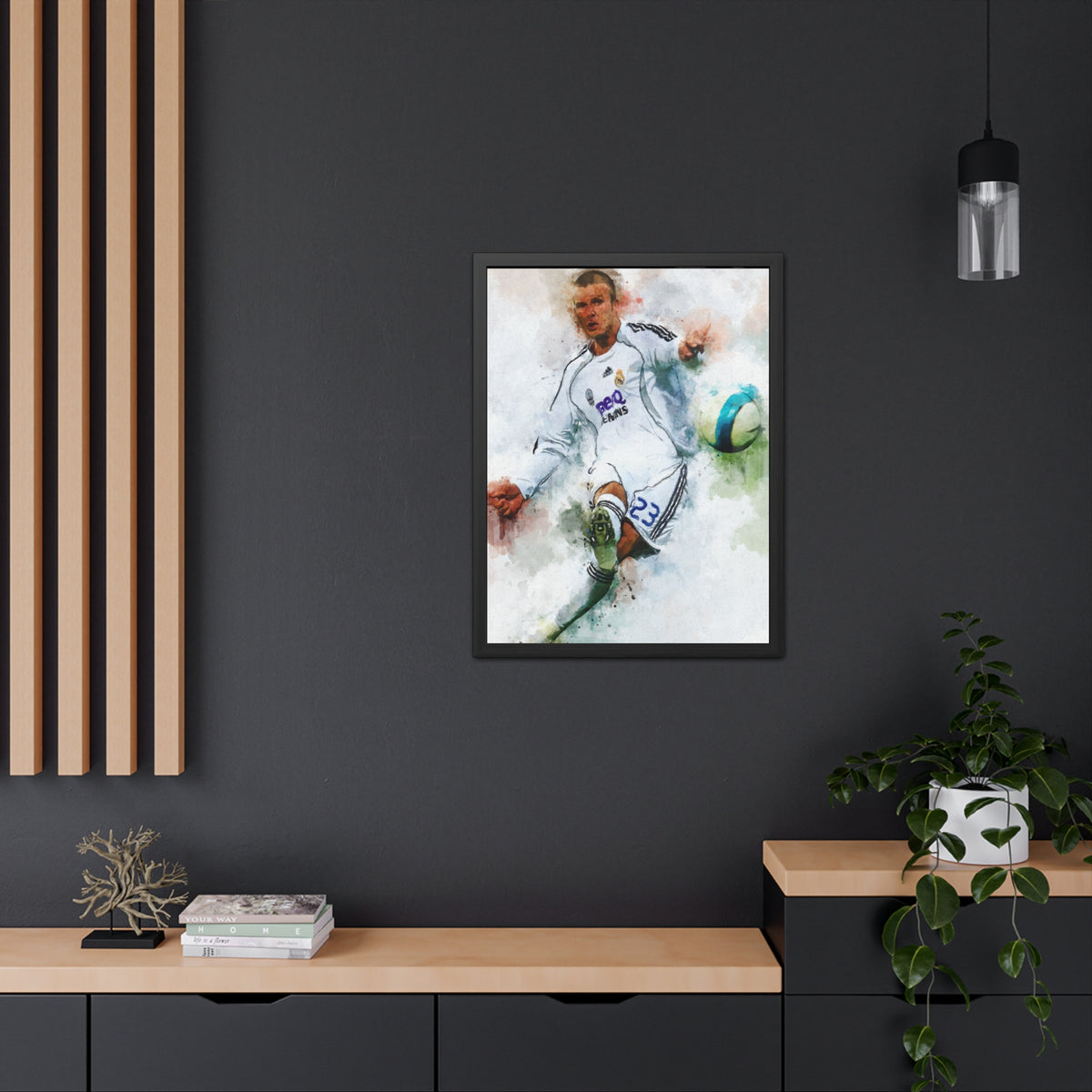 Celebrate Beckham: Expressionist Watercolour Portrait - Soccer Legend Art! Ready to Hang Framed Fine Art Print Poster, Football Wall Art, Soccer Fan Gift
