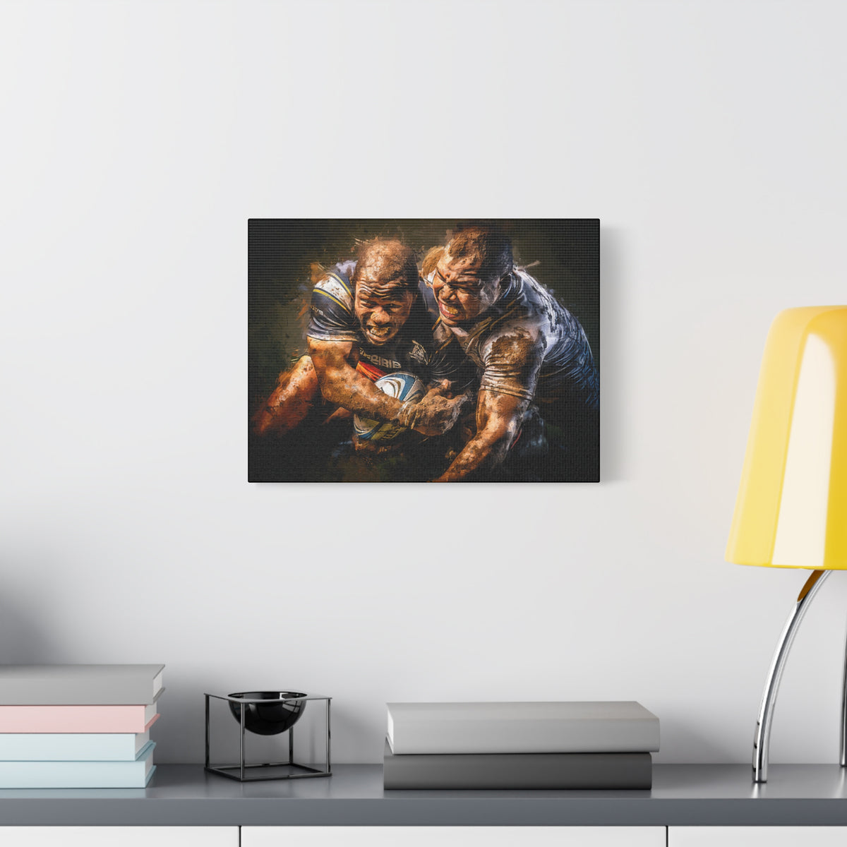 Rugby Embrace: Expressionist Canvas Fine Art Print Poster - Ready to Hang Wall Art, Rugby Fan Gift