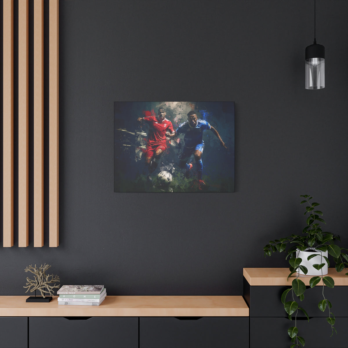 Rivalry Unleashed: Liverpool vs. Everton Expressionist Football Painting Print on Stretched Canvas. Ready to Hang Soccer Fan Gift