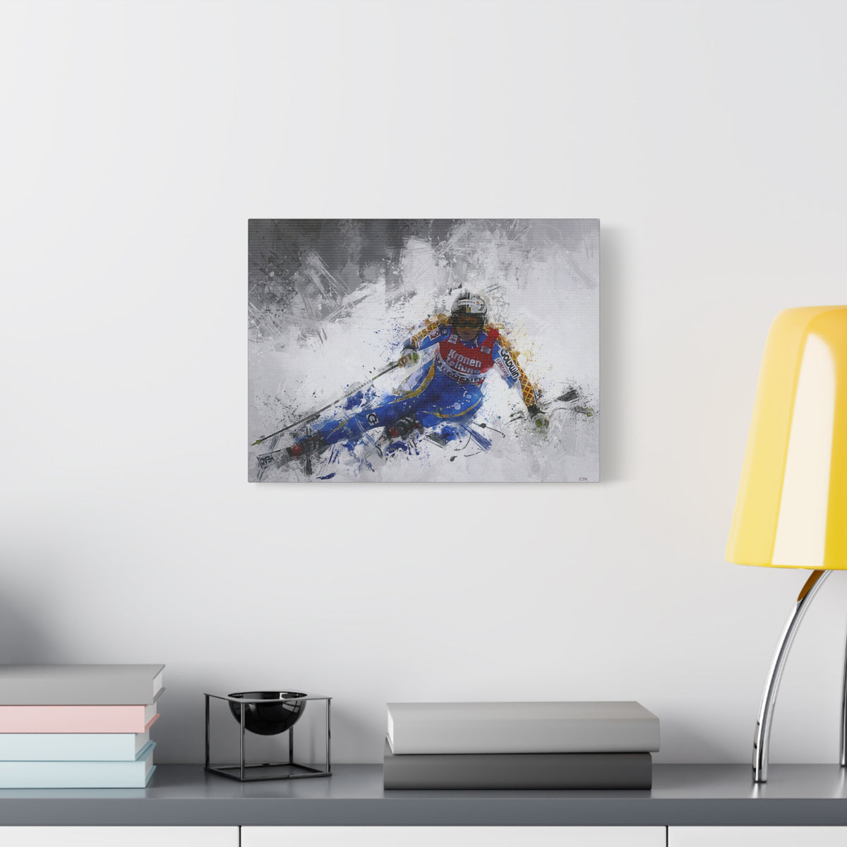 Anja Pärson's Alpine Symphony Skiing Painting Print on Stretched Canvas Skiing Fine Art Print Poster- Ready to Hang Wall Art, Skier Gift