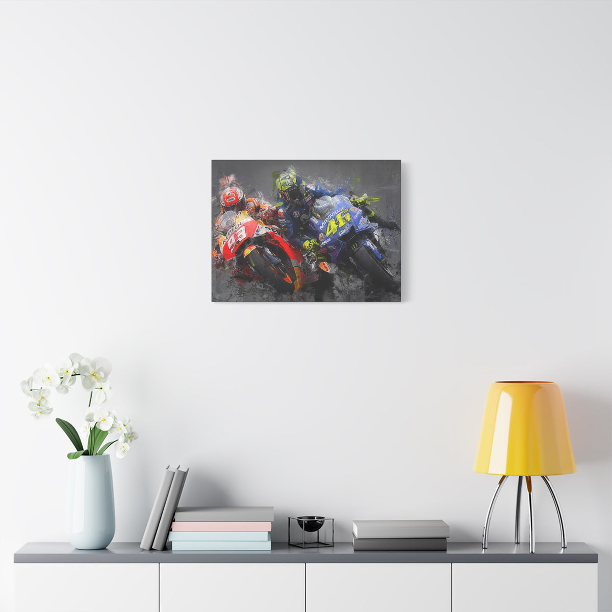 Dynamic Duel: Stretched Canvas Fine Art MotoGP Print Poster - Ready to Hang, Wall Art MotoGP Gift