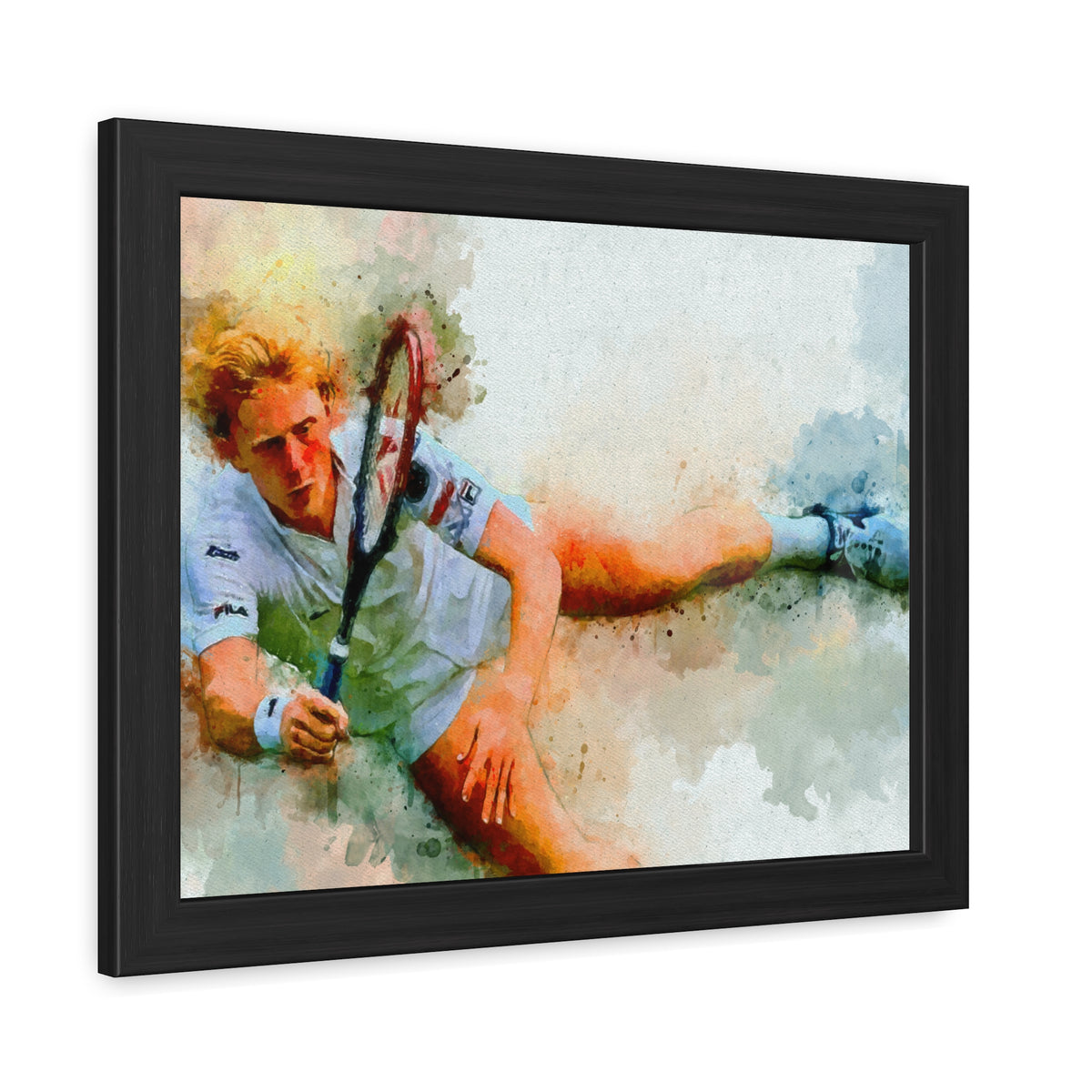 Boris Becker Expressionist Portrait: Ready to Hang Framed Watercolour Fine Art Painting Print Poster, Tennis Wall Art, Tennis Fan Gift
