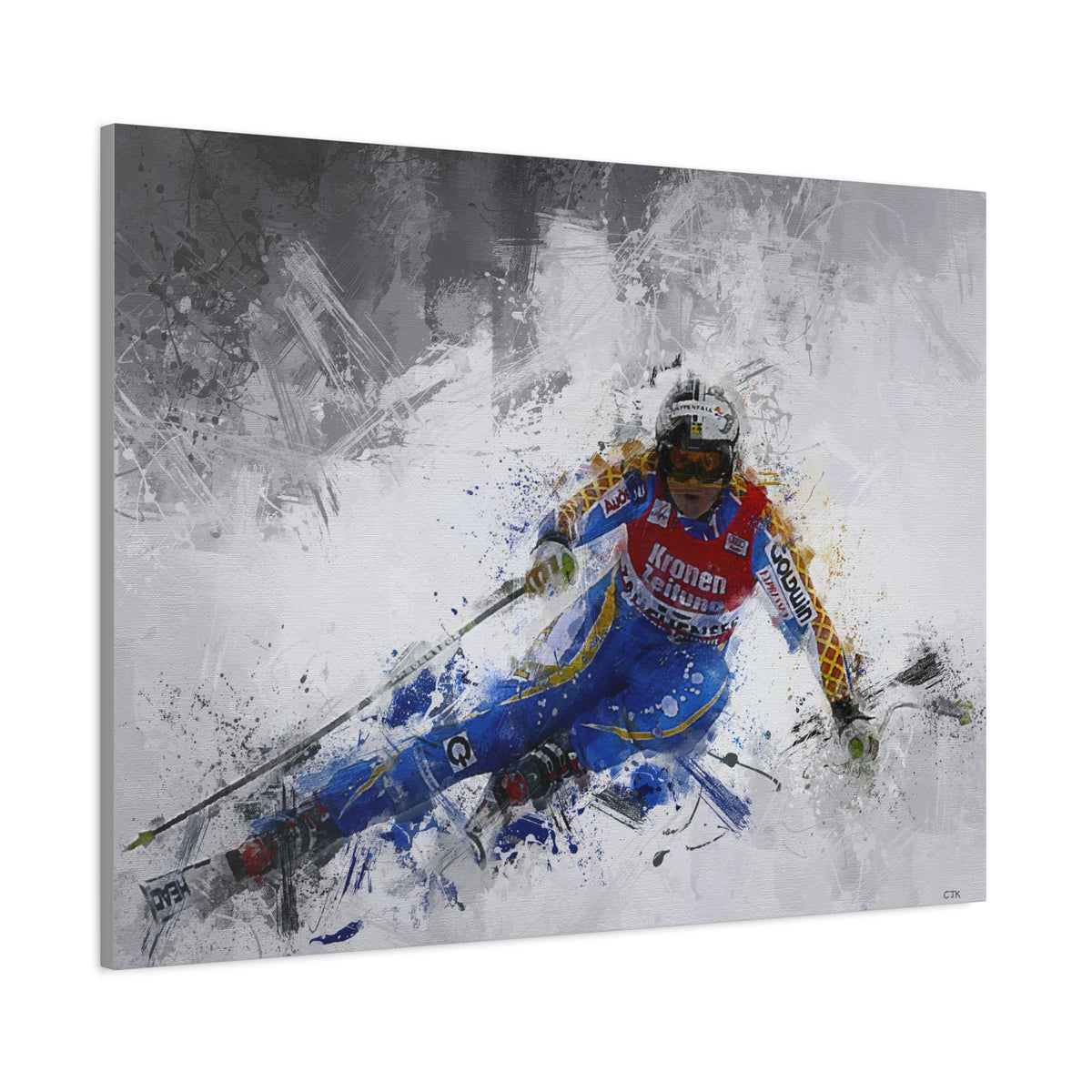 Anja Pärson's Alpine Symphony Skiing Painting Print on Stretched Canvas Skiing Fine Art Print Poster- Ready to Hang Wall Art, Skier Gift