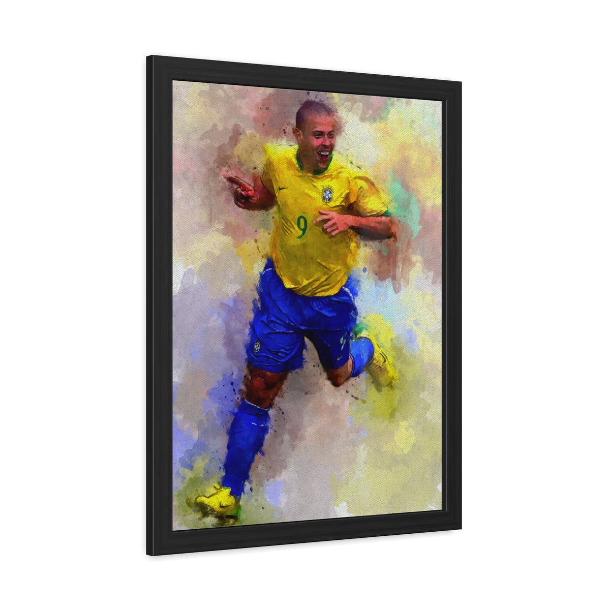 Brazilian Soccer Legend Ronaldo Expressionist Watercolour Portrait, Fine Art Print with Hand-Crafted Frame, Ready to Hang Framed Watercolour Fine Art Painting Print Poster, Football Wall Art, Soccer Fan Gift
