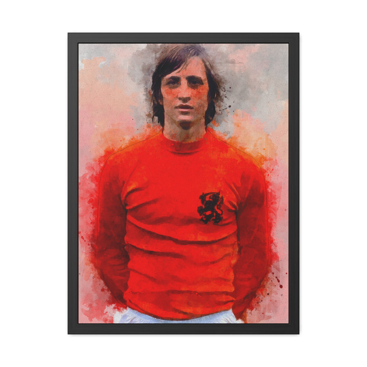 Johan Cruyff Expressionist Modern Art Portrait – Celebrate the Football Legend’s Legacy – Ready to Hang Framed Watercolour Fine Art Painting Print Poster, Football Wall Art, Soccer Fan Gift