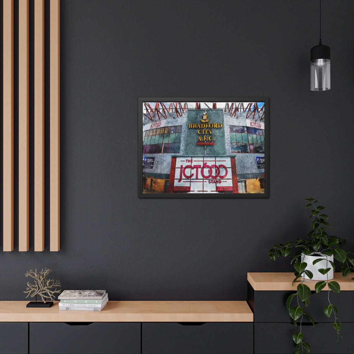 Bradford City Valley Parade Watercolour Fine Art Painting - Ready to Hang Framed Print Poster, Football Wall Art, Soccer Fan Gift