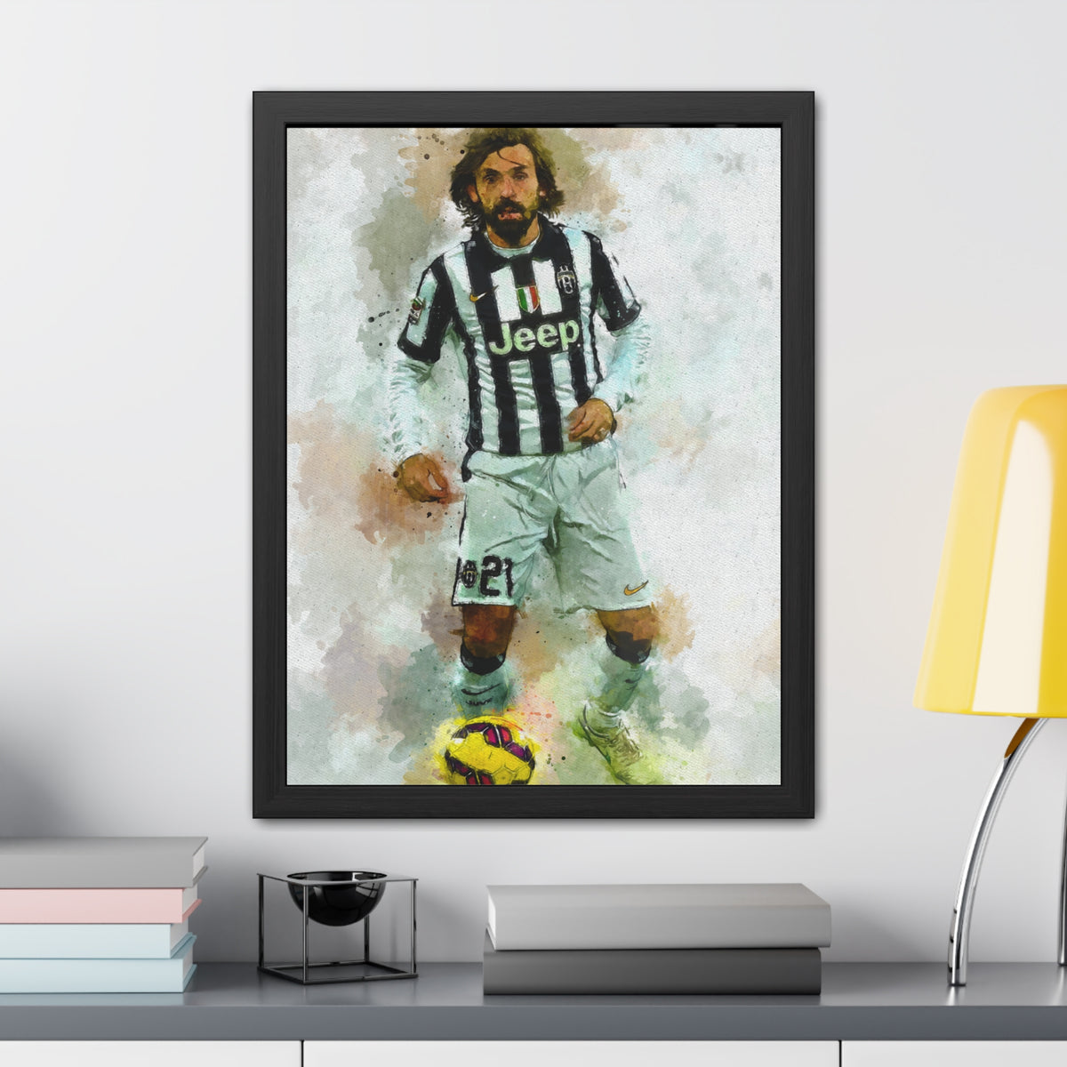 Andrea Pirlo Expressionist Portrait - Soccer Maestro Art! Ready to Hang Framed Watercolour Fine Art Painting Print Poster, Football Wall Art, Soccer Fan Gift