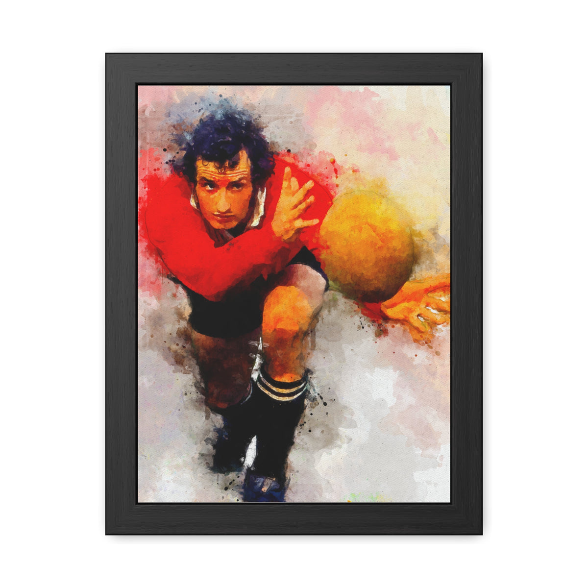Sir Gareth Edwards: Capturing Rugby Greatness, Ready to Hang Framed Watercolour Fine Art Rugby Print Poster, Rugger Wall Art, Rugby Fan Gift