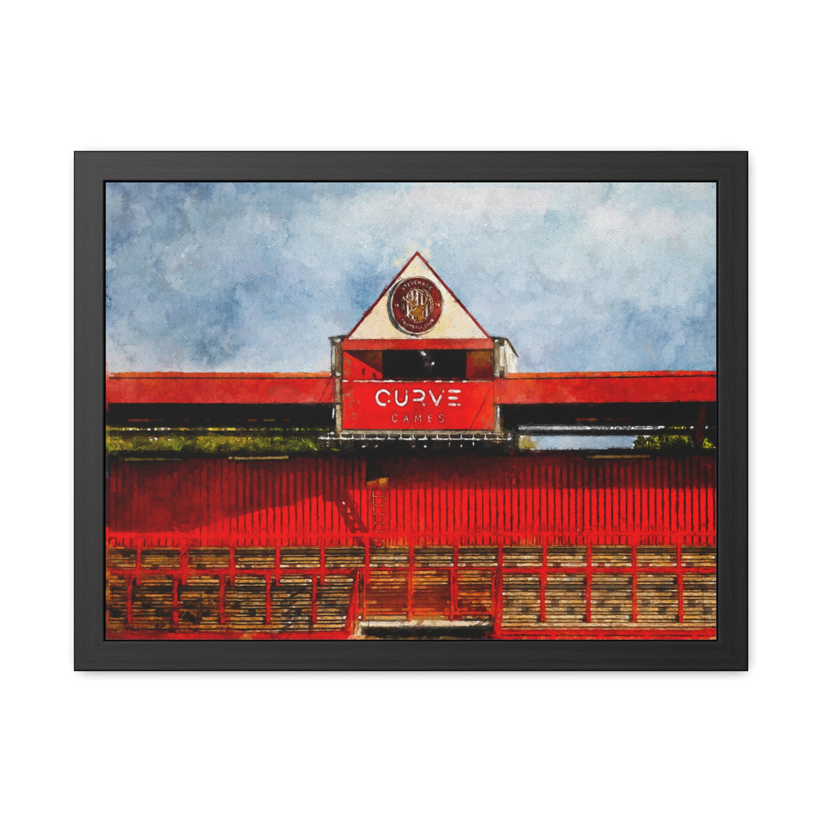 Stevenage Lamex Stadium Print - Ready to Hang Framed Watercolour Fine Art Painting Print Poster, Football Wall Art, Soccer Fan Gift