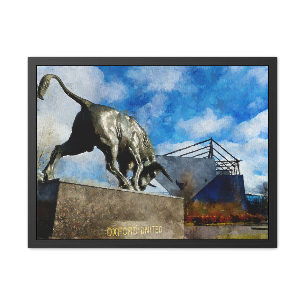 Oxford United’s Kassam Stadium Print - Ready to Hang Framed Watercolour Fine Art Painting Print Poster, Football Wall Art, Soccer Fan Gift