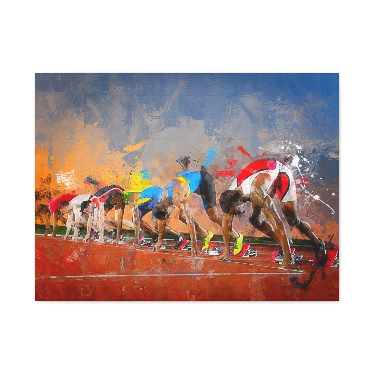 Dynamic Sprinter Expressionist Modern Art Print on Stretched Canvas - Fine Art Athletics Wall Decor, Ready to Hang Poster, Sprinter Fan Gift