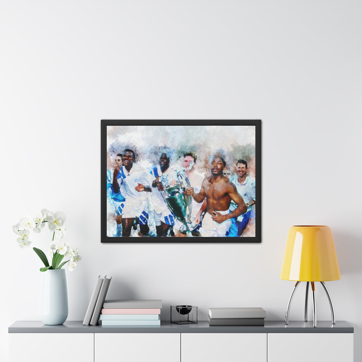 Champions League Winners 1993 Marseille Watercolour Painting, Ready to Hang Framed Art Print Poster, Marseille Fan Gift