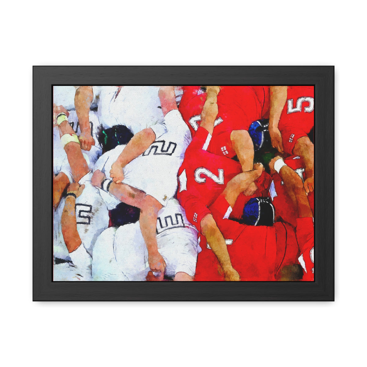 Dynamic Rugby Scrum, Ready to Hang Framed Watercolour Fine Art Print Poster, Elevate Your Space with Rugger Wall Art, Perfect Rugby Fan Gift