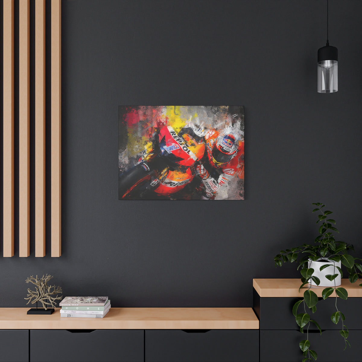 Speed & Splendor: MotoGP Expressionist Stretched Canvas Print Poster- Ready to Hang, Wall Art MotoGP Gift