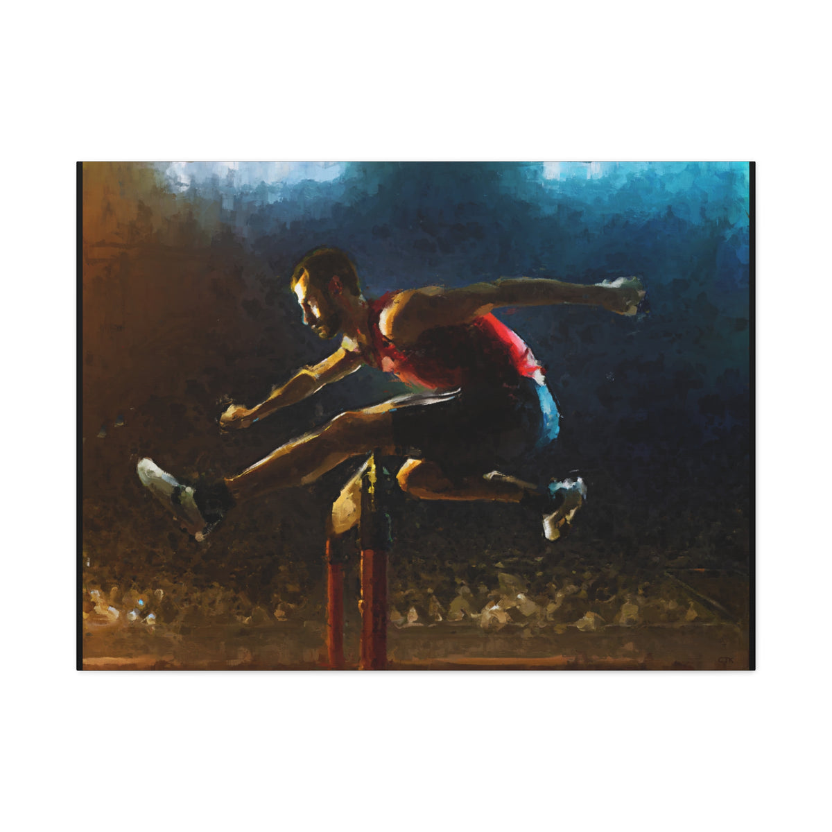 Impressionist Art Canvas Print of Hurdler, Dynamic Brush Strokes, Athletics Décor, Stretched Canvas Athletics Fine Art Print Poster- Ready to Hang Wall Art, Hurdling Fan Gift