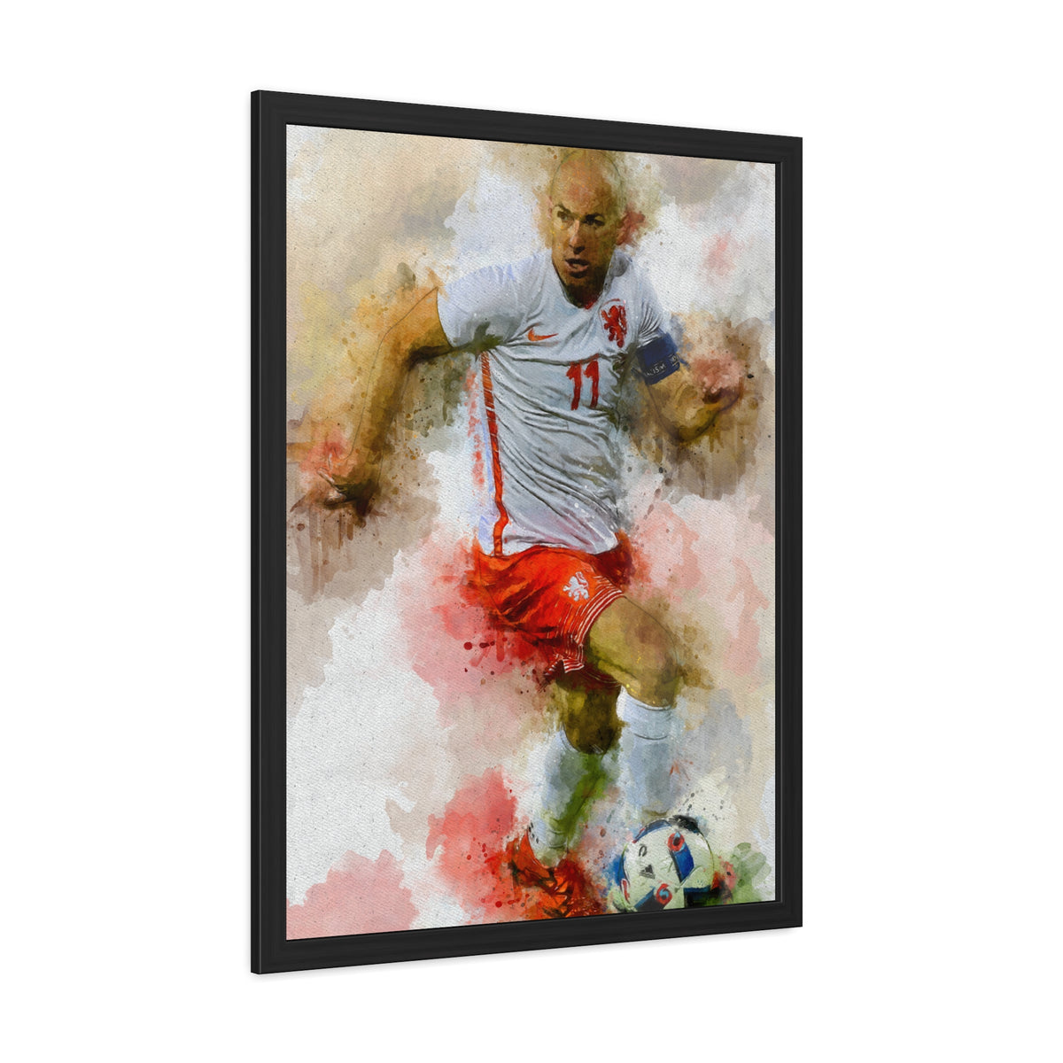 Arjen Robben Expressionist Portrait - Soccer Legend Art! Ready to Hang Framed Watercolour Fine Art Painting Print Poster, Football Wall Art, Soccer Fan Gift