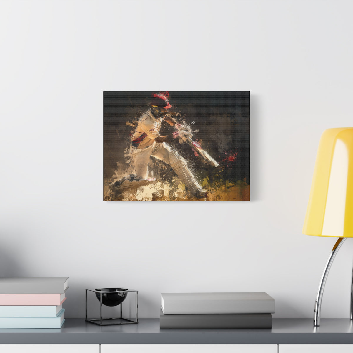 Impressionist Cricket Brilliance: Batsman's Dynamic Impact - Art Print Poster on Canvas - Ready to Hang
