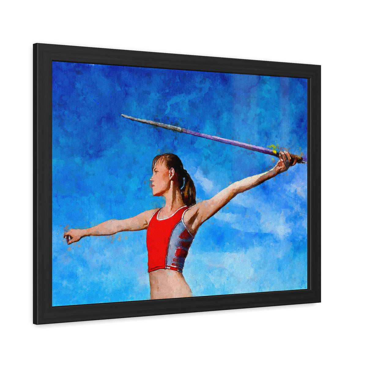 Captivating Javelin Thrower Fine Art Print – Ready to Hang Framed Watercolour Painting Poster, Athletics Wall Art, Athletics Fan Gift