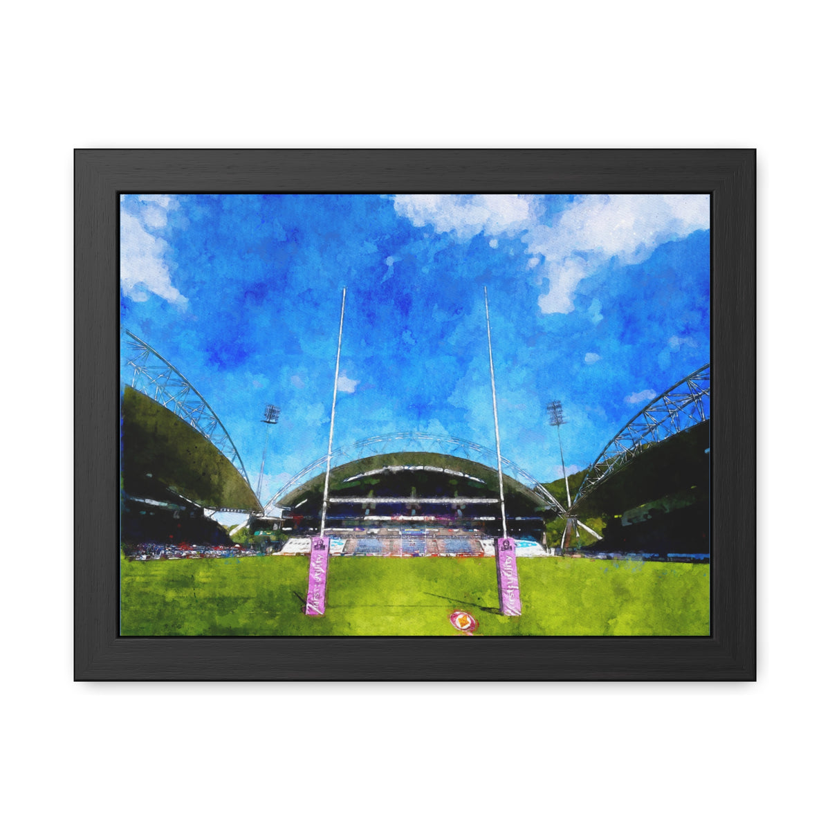 Huddle of Legends: Huddersfield Giants Expressionist Watercolour Ready to Hang Framed Fine Art Rugby Print Poster, Wall Art, Rugby Fan Gift