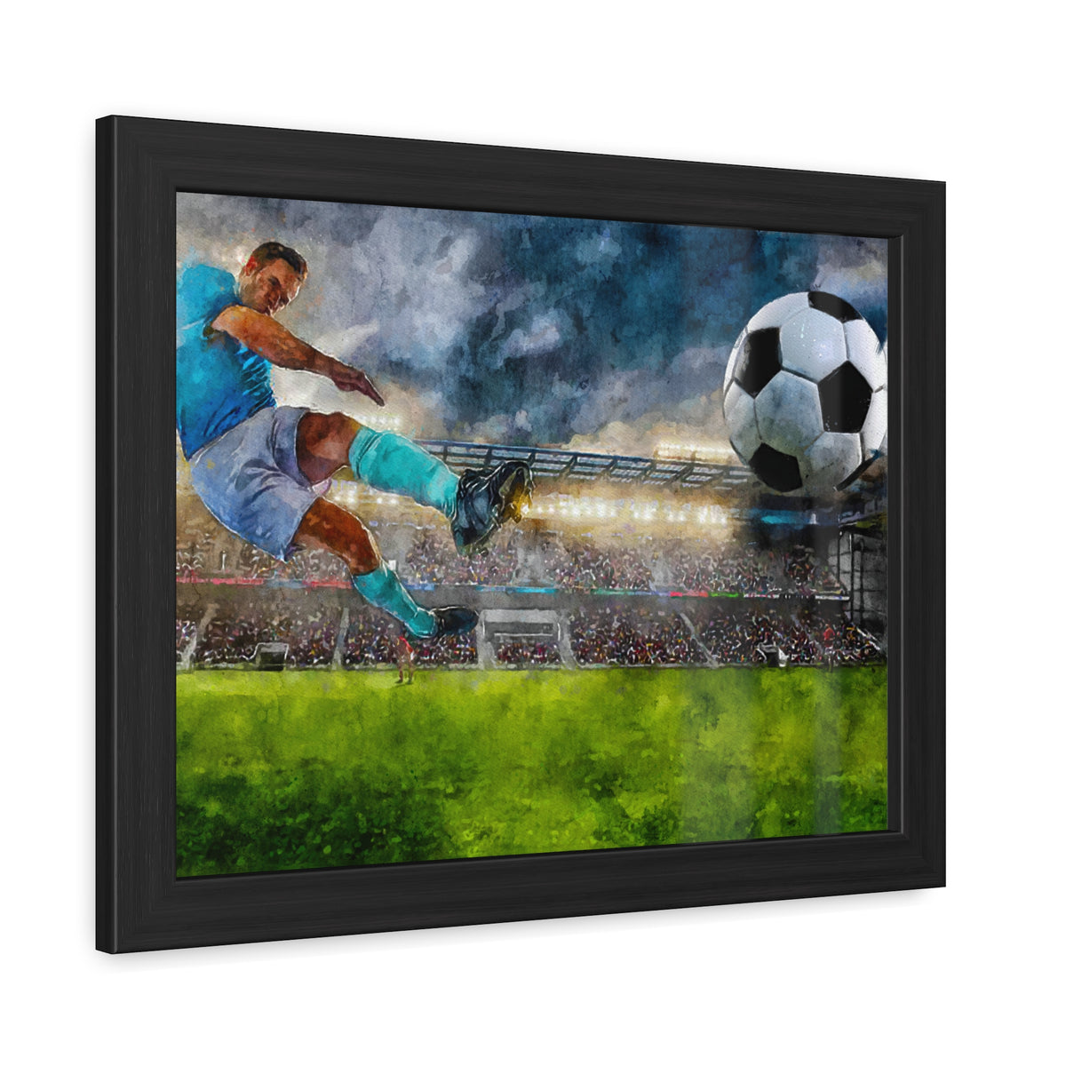 Striker's Triumph: Expressionist Soccer Art - Goal Unleashed! Ready to Hang Framed Watercolour Print, Football Wall Art, Soccer Fan Gift