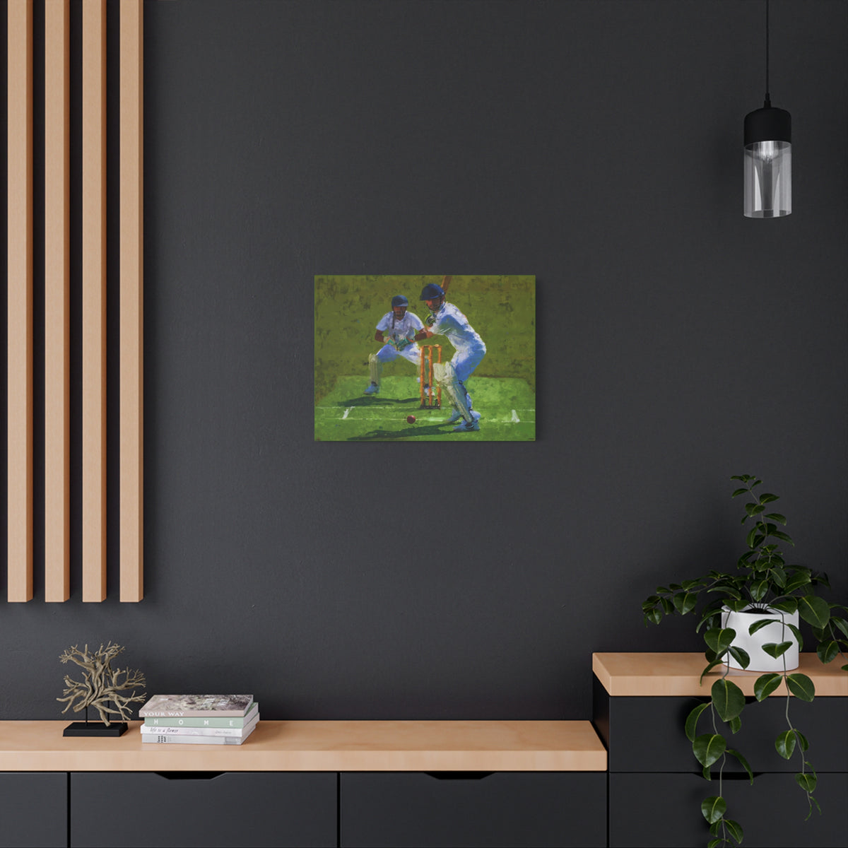 Impressionist Cricket Brilliance: Batsman's Dynamic Stroke - Art Print Poster on Canvas - Ready to Hang