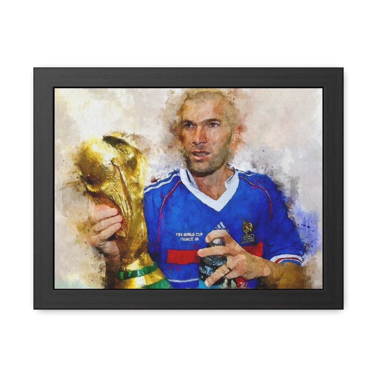 World Cup Winners 1998 France Watercolor Painting, Ready to Hang Framed Art Print Poster, Les Blues Fan Gift