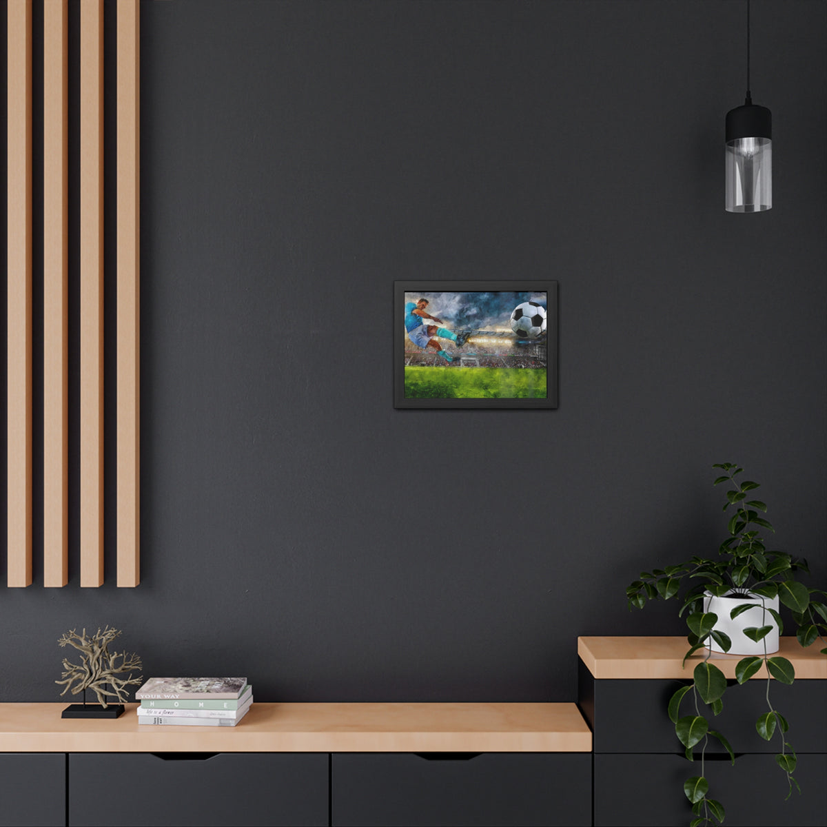 Striker's Triumph: Expressionist Soccer Art - Goal Unleashed! Ready to Hang Framed Watercolour Print, Football Wall Art, Soccer Fan Gift