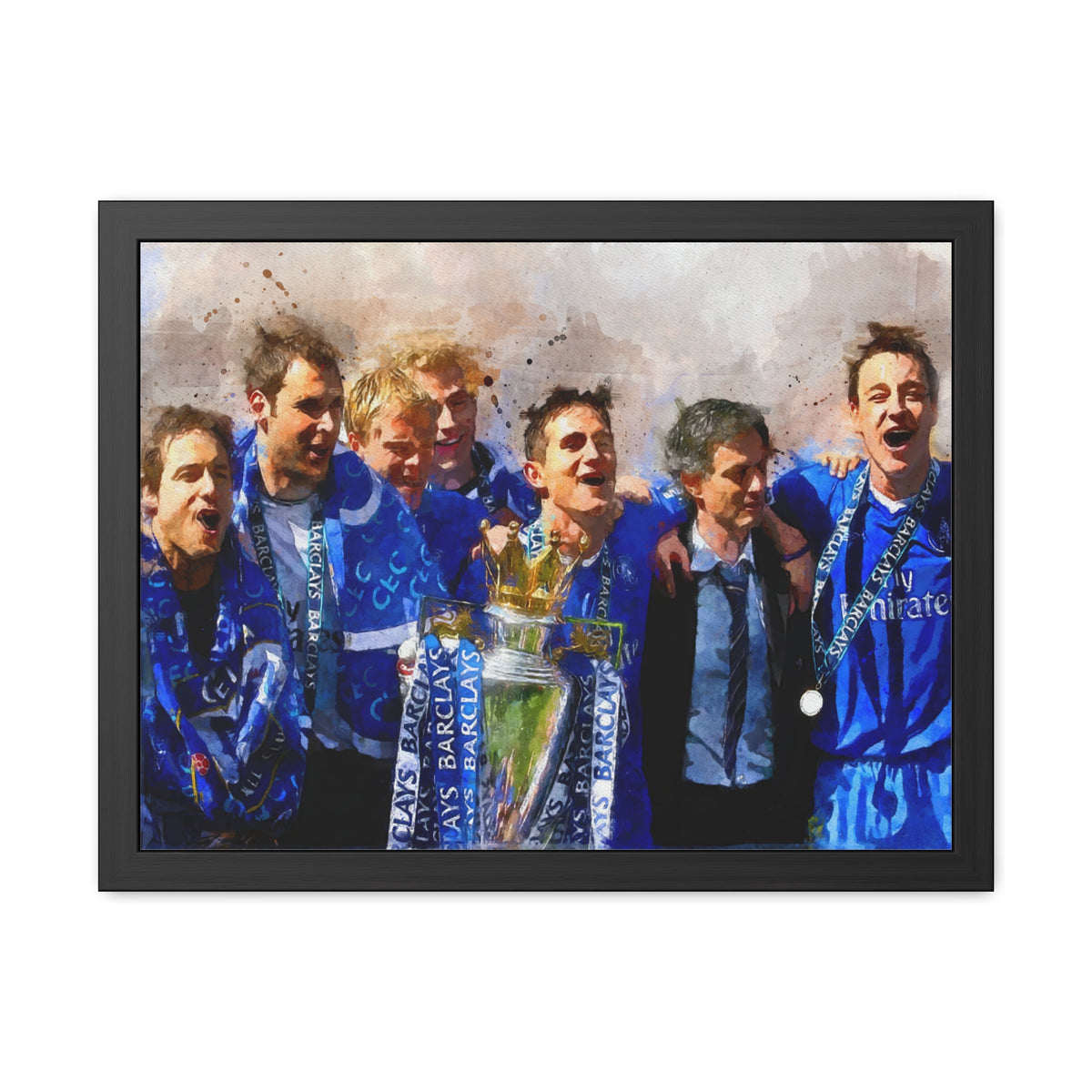 Premier League Winners 2005 Chelsea Watercolour Painting, Ready to Hang Framed Art Print Poster, Chelsea Fan Gift