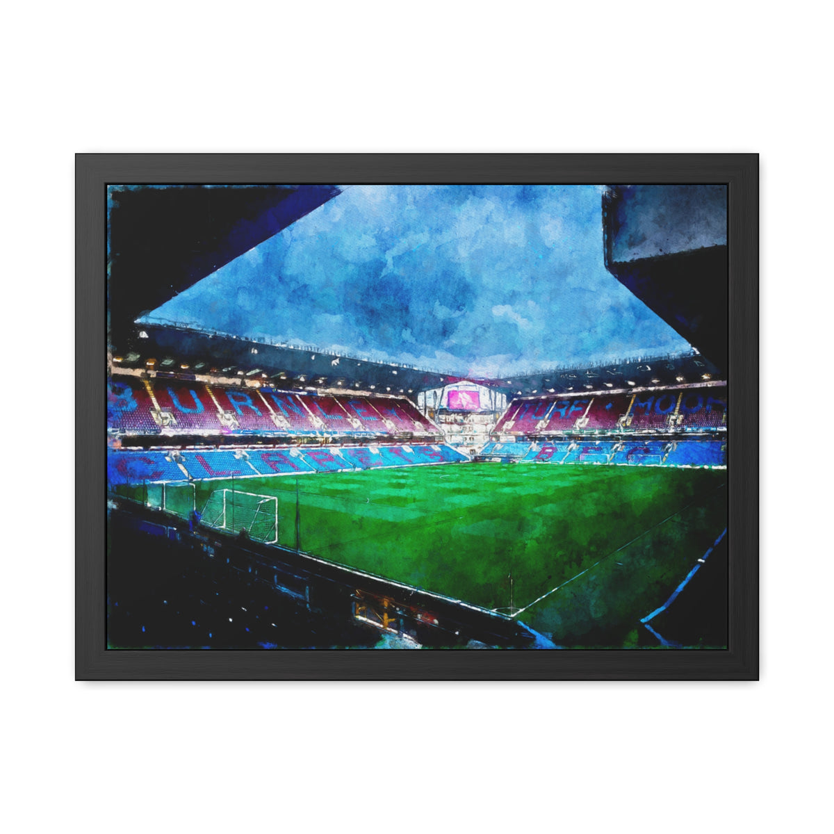 Burnley Turf Moor - Expressionist Modern Art - Ready to Hang Framed Watercolour Fine Art Painting Print Poster, Football Wall Art, Soccer Fan Gift