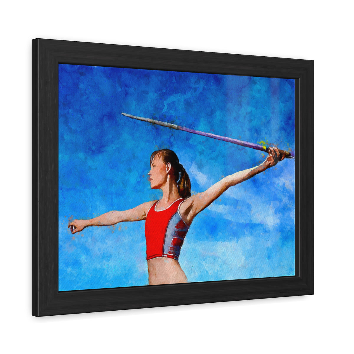 Captivating Javelin Thrower Fine Art Print – Ready to Hang Framed Watercolour Painting Poster, Athletics Wall Art, Athletics Fan Gift