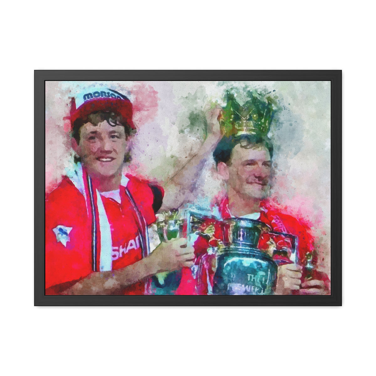 Premiership Winners 1993 Manchester United Watercolour Painting, Ready to Hang Framed Art Print Poster, Man United Fan Gift