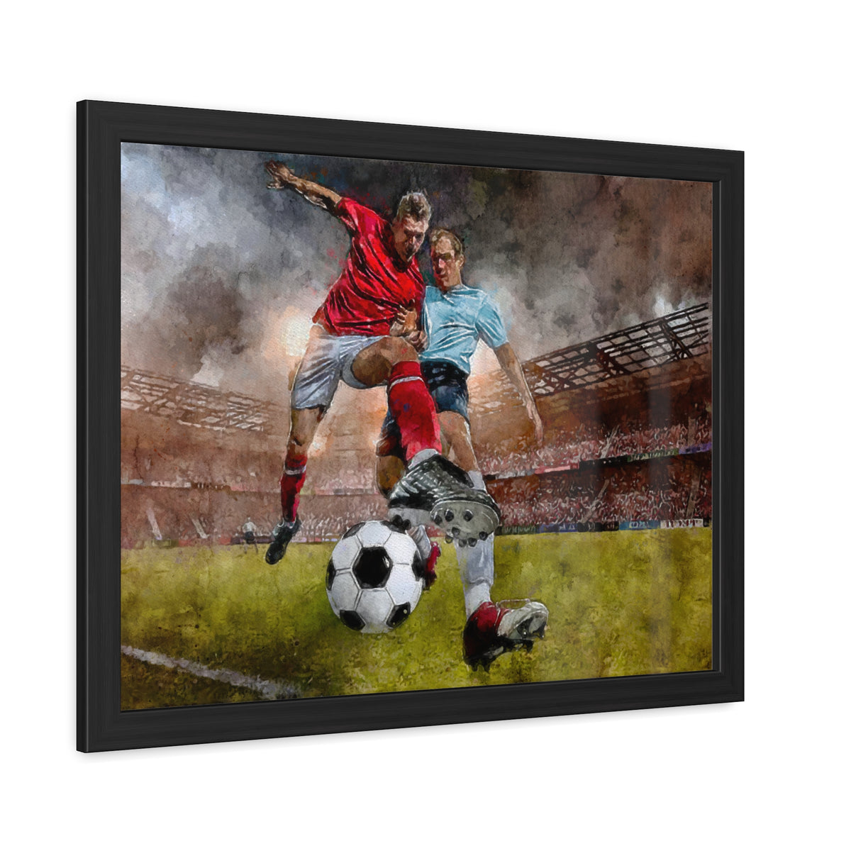 Soccer Tackle Drama: Expressionist Watercolour Print - Own the Action! Ready to Hang Framed Art Poster, Football Wall Art, Soccer Fan Gift