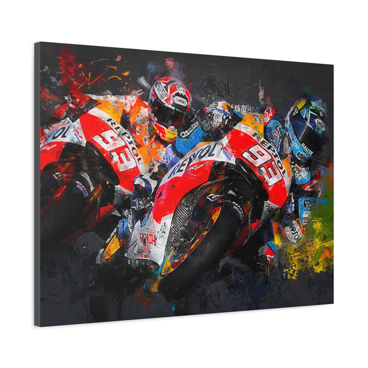 MotoGP Duel: Stretched Canvas Fine Art Print- Ready to Hang, Wall Art Poster, the Ultimate MotoGP Gift